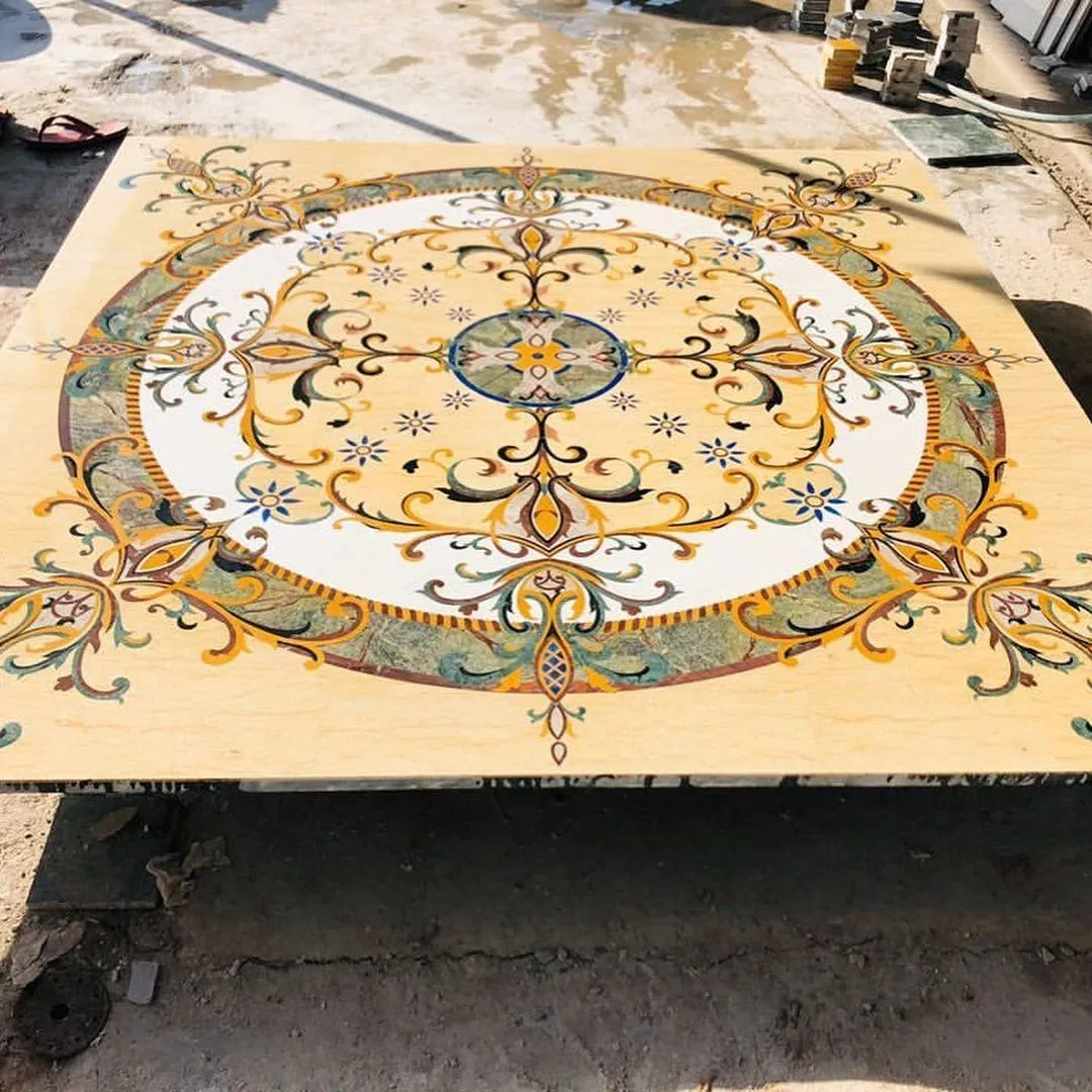 Custom Engineering Marble Inlay Flooring Design Waterjet Medallion Mural Pattern Floor Tile