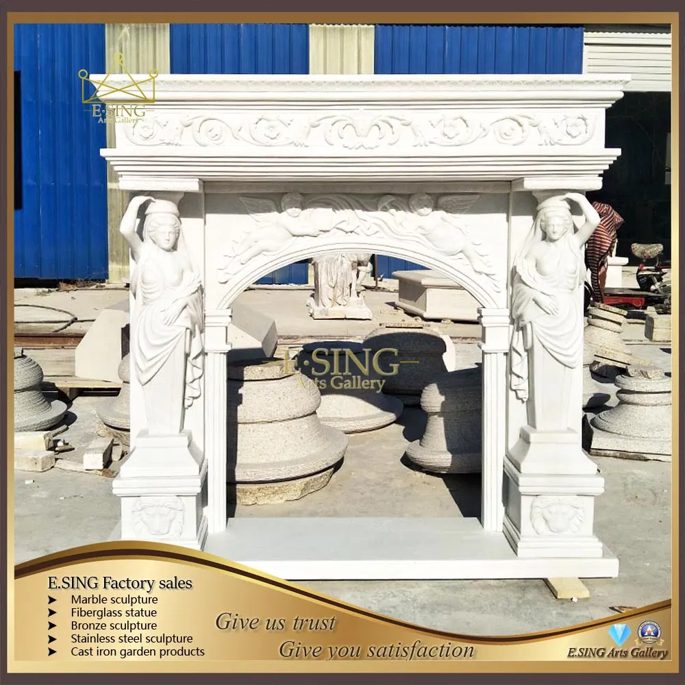 Luxurious High Quality Indoor Decoration White Marble Lady Statue Fireplace