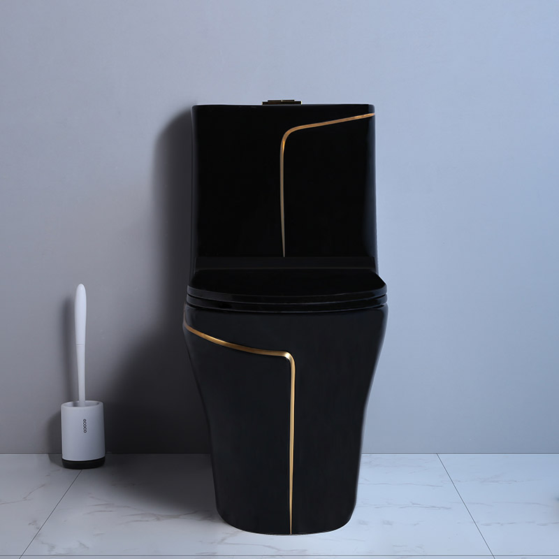 Factory Price Luxury Black Gold Color Bathroom Ceramic Washdown One Piece P-Trap Wc Toilet