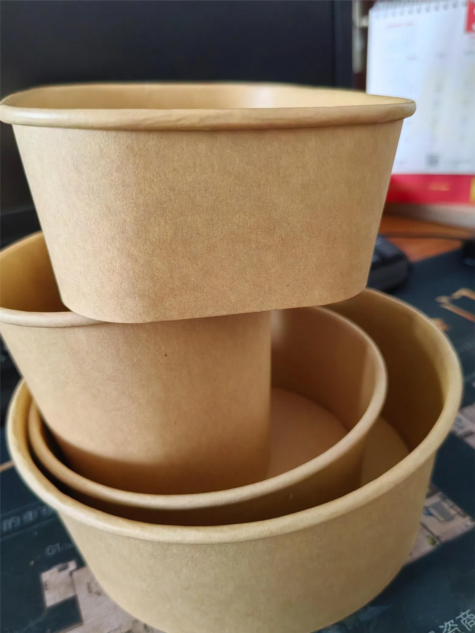 White Brown Kraft Paper Bowls with Lid Food Packing Box