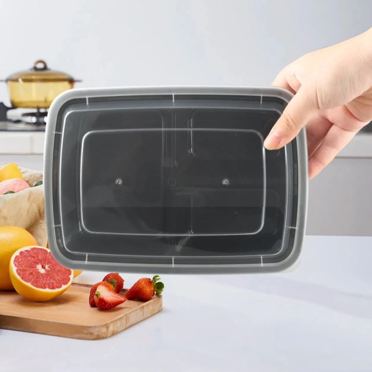 Plastic Food Storage Container PP Disposable Food Jar Rectangular Compartmnets Packaging Box