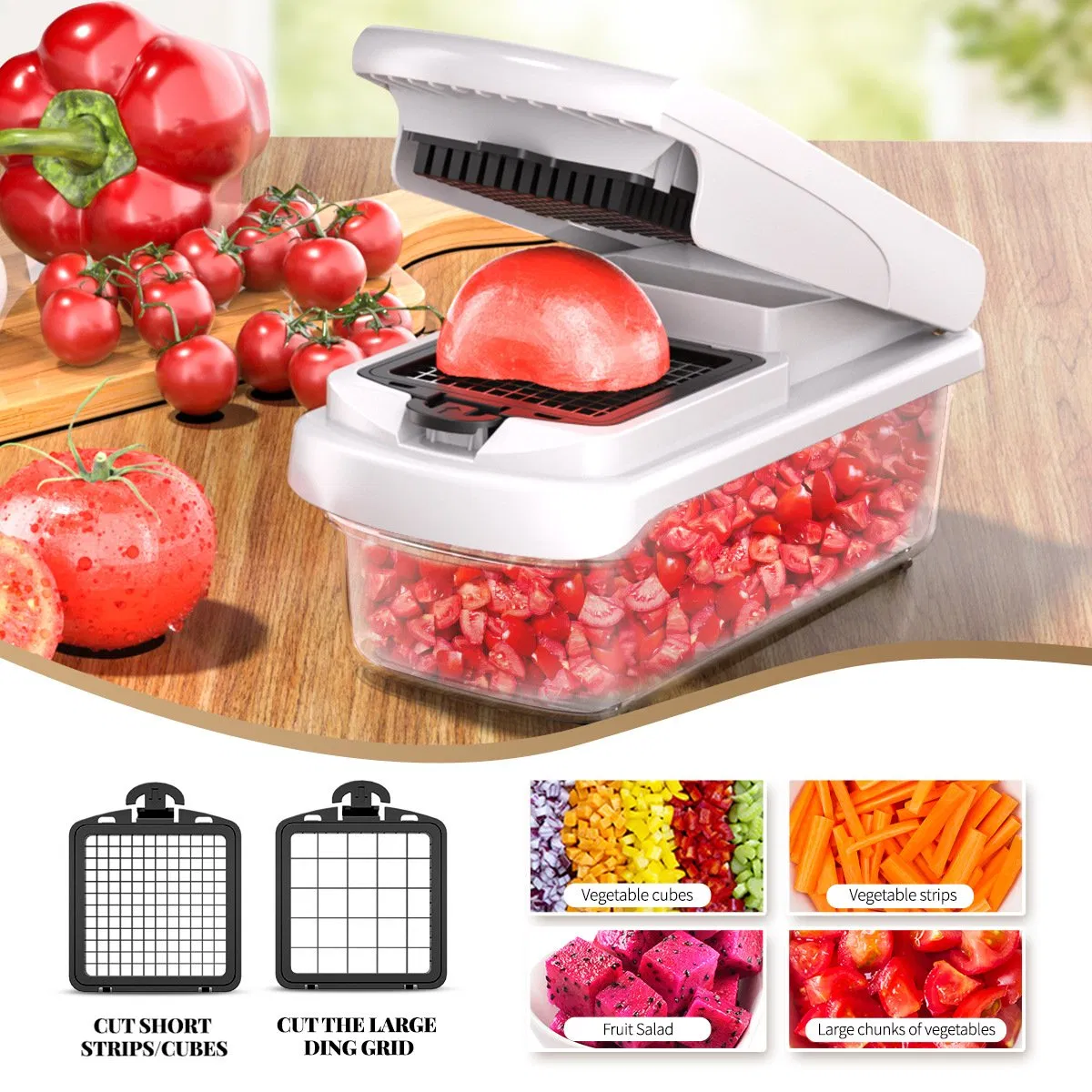 Ds-5222WH Vegetable Chopper 15-in-1 Mandoline Slicer - Cheese Grater, Food Chopper with Container, Kitchen Gadgets, Home Essentials