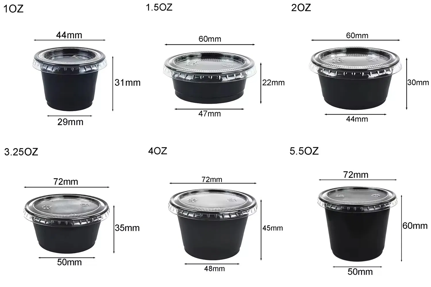 Leak-Proof Disposable Transparent Cup with Pet Lids Plastic Sauce Cup