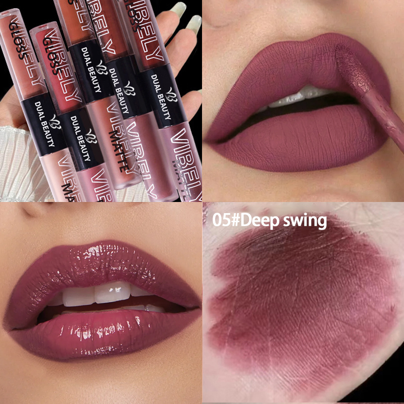 Lip Beauty Makeup Double Head Nude Matte Moisturizing Plumper Glossy Lipgloss