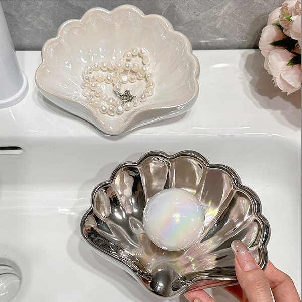 Shell-Shaped Drainage Soap Dish, Ceramic Soap Holder, Soap Drainage Storage Rack
