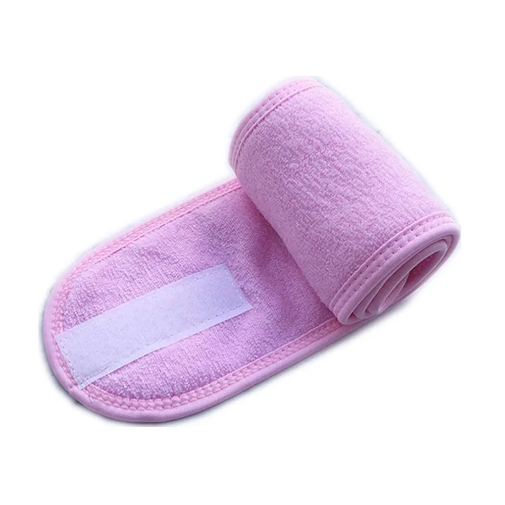 Custom Embroidery Logo Flannel Headband Microfiber Coral Fleece SPA Wash Face Head Women Girl Makeup Headband with Magic Tape
