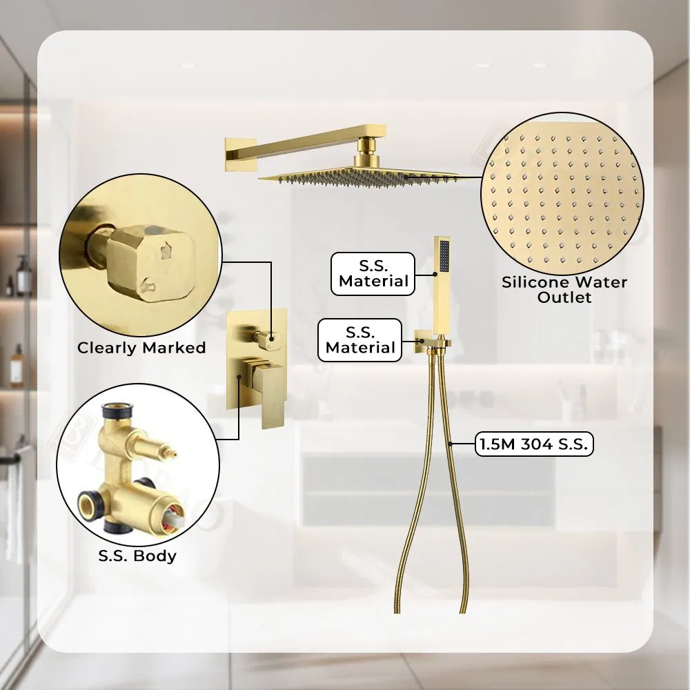 Modern Brushed Gold Concealed Stainless Steel Shower Set