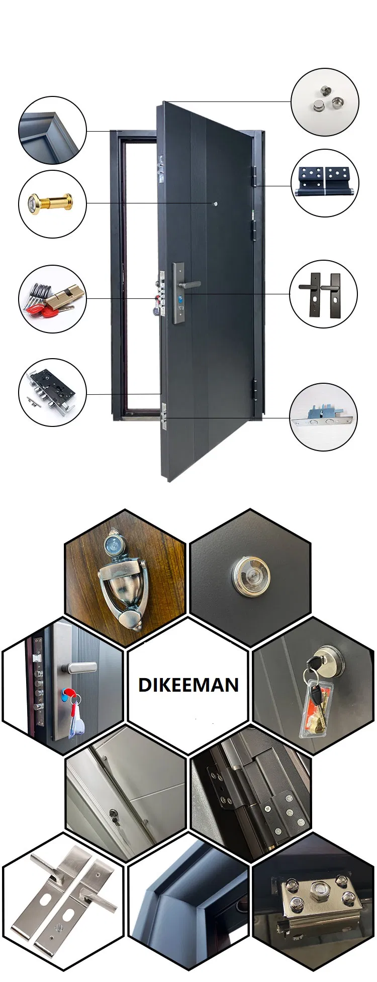 Exterior Steel Security Door Entrance Door Personal Custom Houseuse Door with Smart Lock