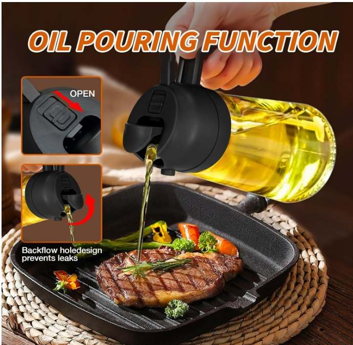 Factory Price Kitchen Gadgets Glass Bottles for Oil 470ml/16oz 2 in 1 Olive Oil Dispenser and Oil Sprayer Bottle