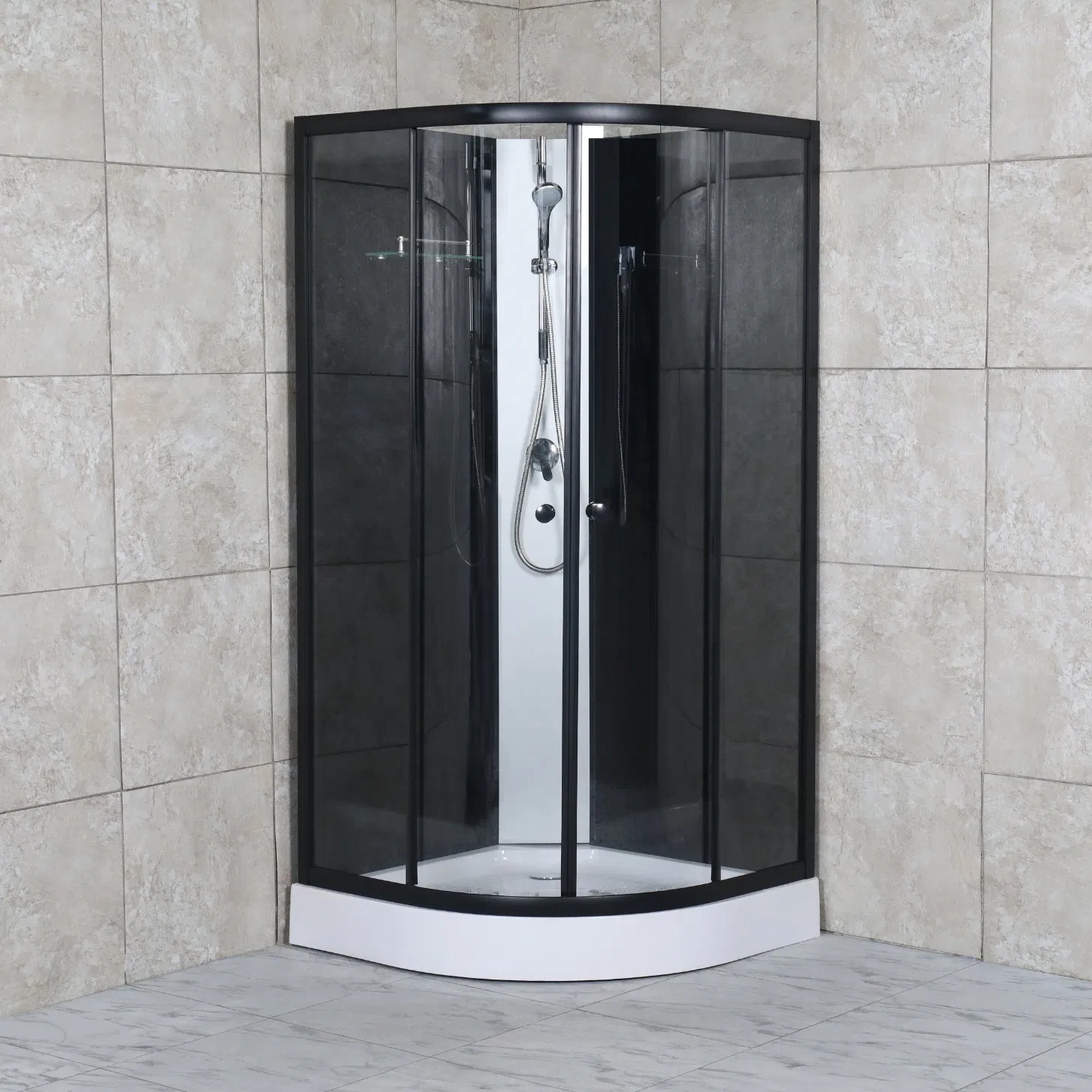 Fan-Shaped Simple Shower Enclosure, 4mm Clear Glass, Black