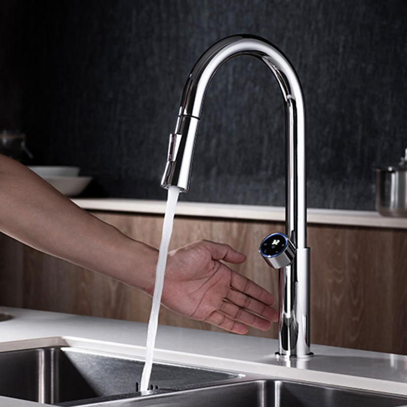 Laundry Sensor Brass Chromed Kitchen Tap with Pull Down Sprayer