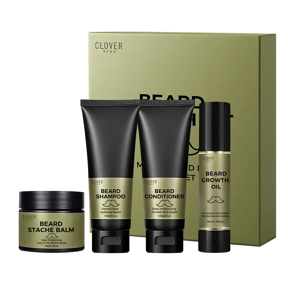 Custom Natural Organic Beard Hair Growth Balm Care Set Biotin Growth Serum Beard Grooming Kit Moisturizing Beard Growth Care Kit