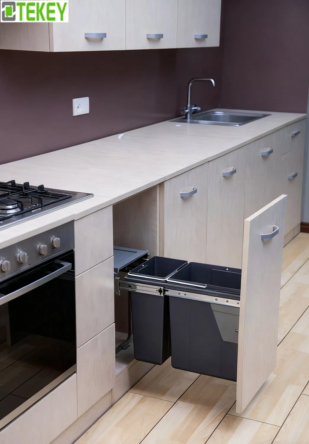 Tekey Indoor Kitchen Pull out Dust Bin Pull-out Hidden Kitchen Trash Bin Modern Kitchen Storage Kitchen Embedded Plastic Trash Can Storage Bucket Waste Bin