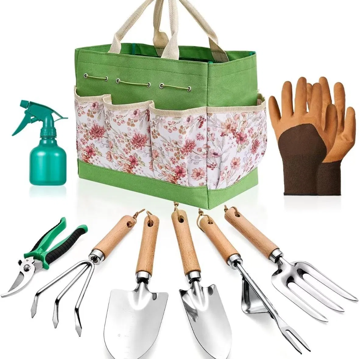 Gardening Hand Tools 9PCS Heavy Duty with Fashion and Durable Organizer Handbag Rust-Proof Set Ideal Kit Gift