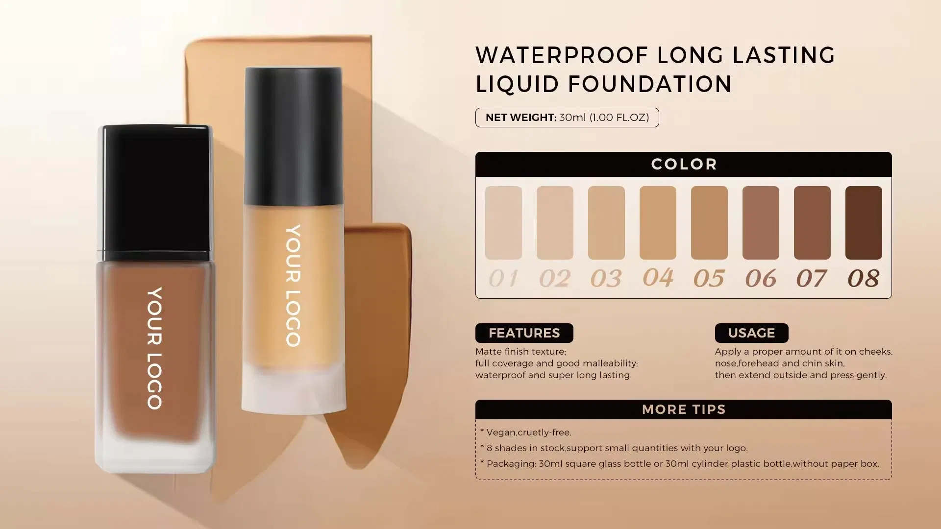 Dark Matte Foundation Long-Lasting Waterproof Natural Face Concealer Liquid Oil-Control Mineral Private Label Foundation
