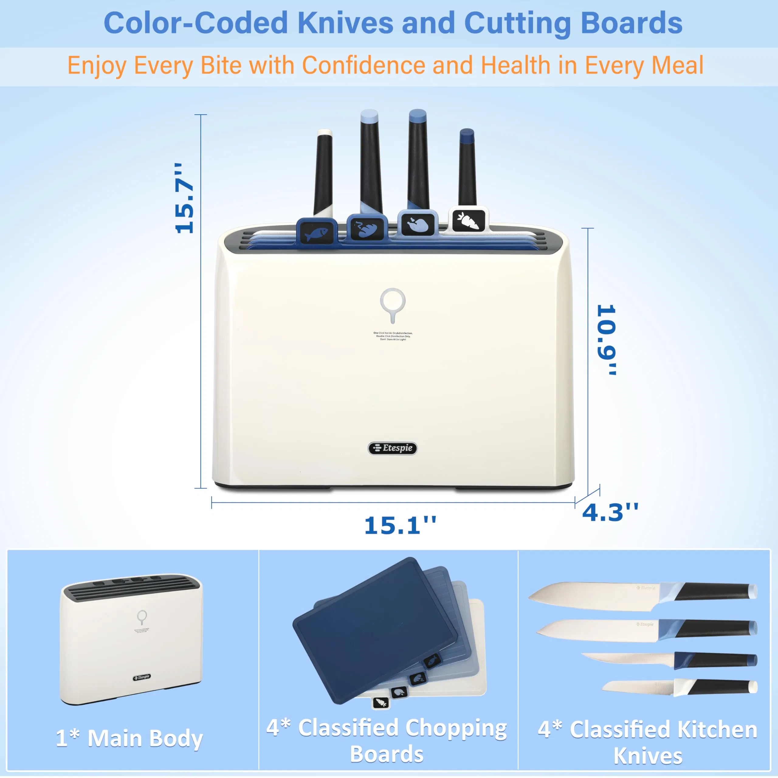 Self Cleaning Smart Cutting Board and Knife Set