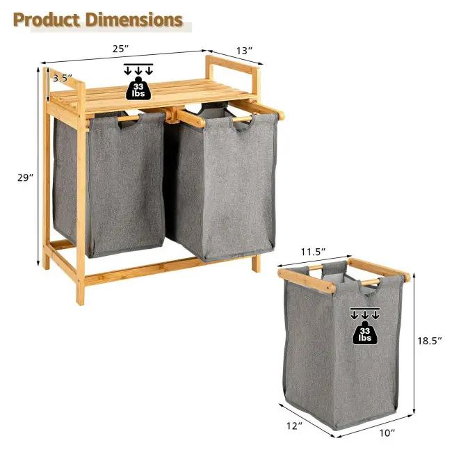 Dual Compartments Storage Laundry Hamper Bamboo Laundry Basket