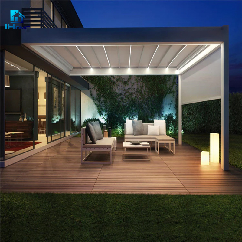 Aluminium Outdoor Retractable Terrace Pergola with Screens and Lights