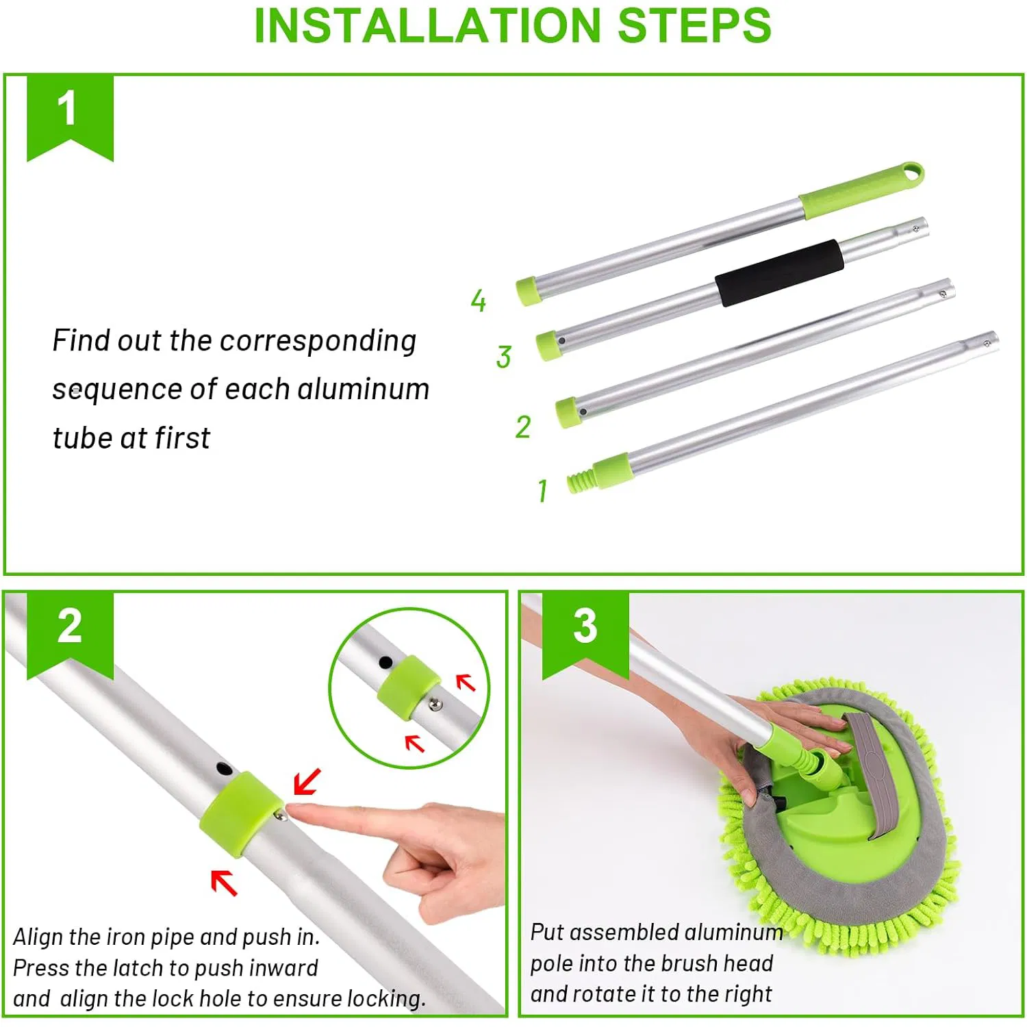 Mop Sponge with Long Handle Chenille Microfiber Car Wash Brush Kit