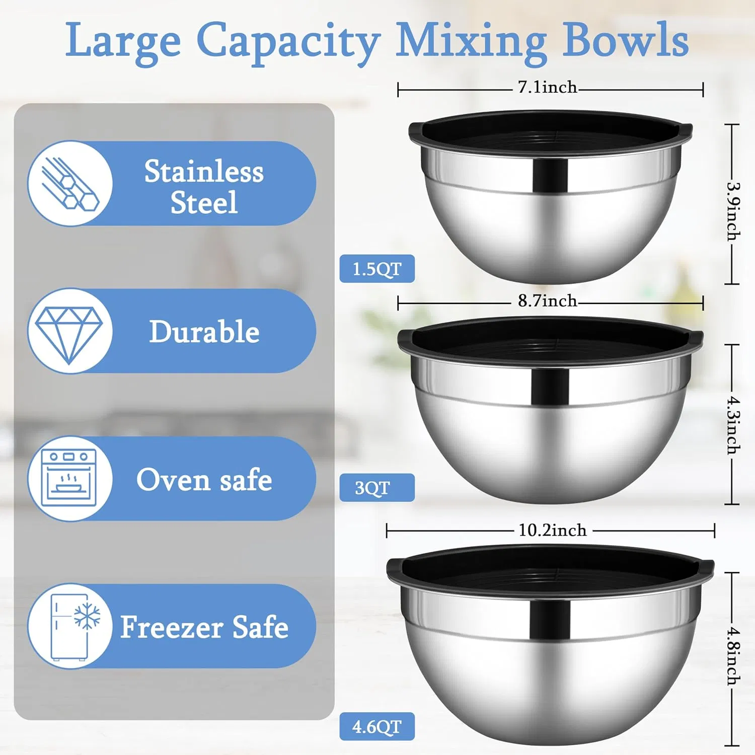 Large Capacity Stainless Steel Mixing Bowls with Lids