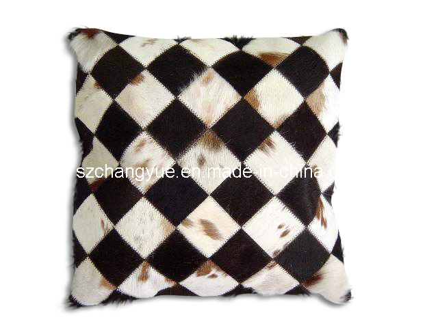 Natural Leather Cowhide Patch Pillow Without Fillings