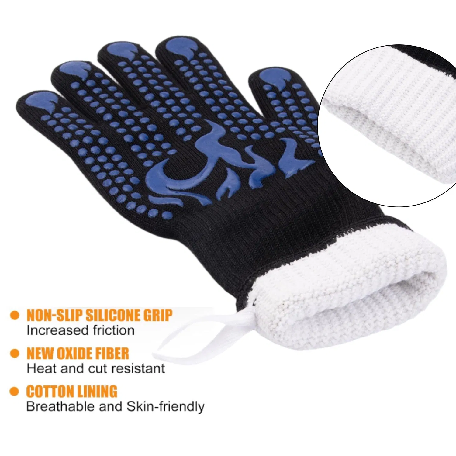 Blue Silicone Non Slip Oven Mitts BBQ Gloves for Cooking, Grilling, and Baking Kitchen Glove for Barbecue