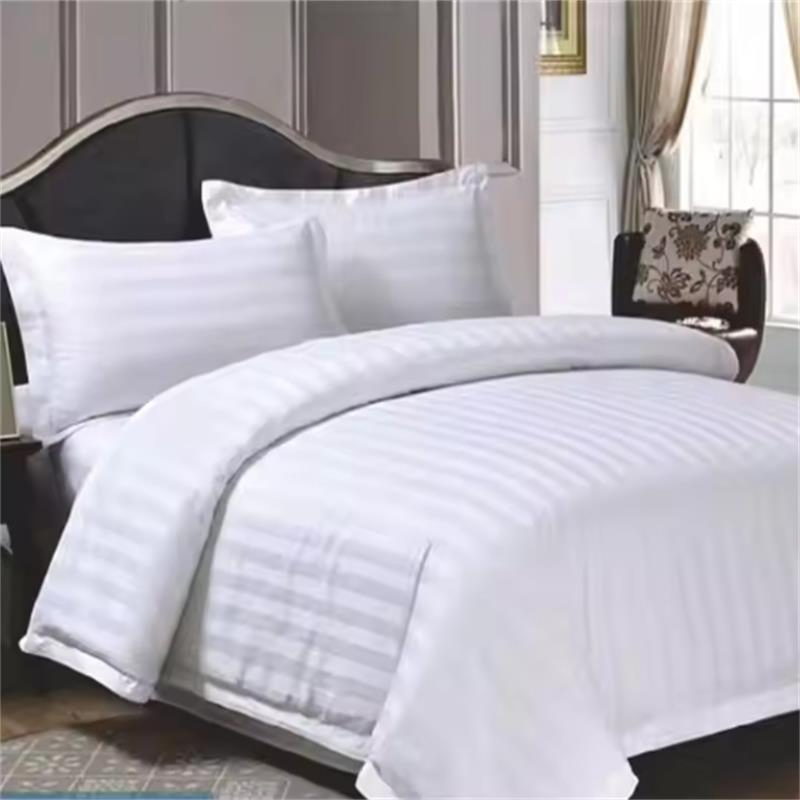 Wholesale 250tc 300tc King Size 100% Cotton Stripe Duvet Cover Flat Sheet Hotel Bedding Sheet Set