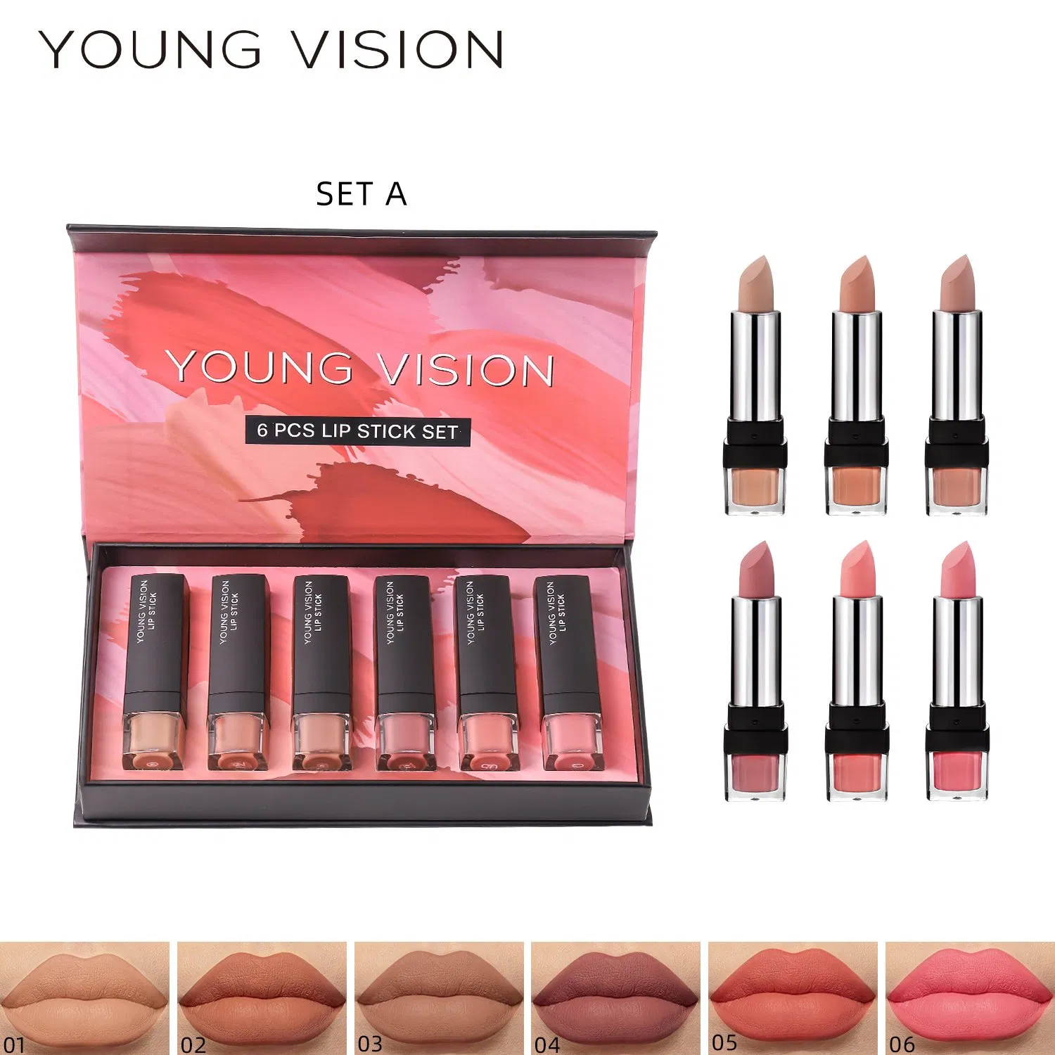 Online Wholesale in Stock 6PCS Lip Stick Set Long Lasting Moisturizing Waterproof Non Stick Cup Velvet Nude Matte Liquid Lipstick Kit