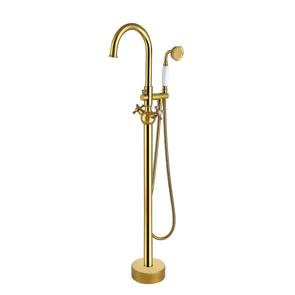 Bathroom Bath Tub Gold Mixer Taps Free Standing Shower with Shower Head