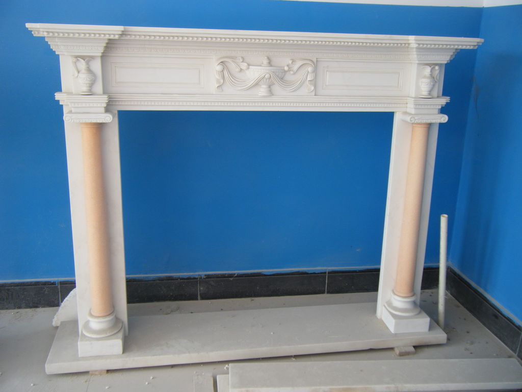 Marble/Granite White European Style Electric Stone Fireplace