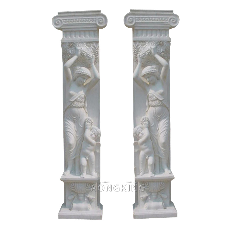 Stone Square Columns with Natural White Marble Cover and Base