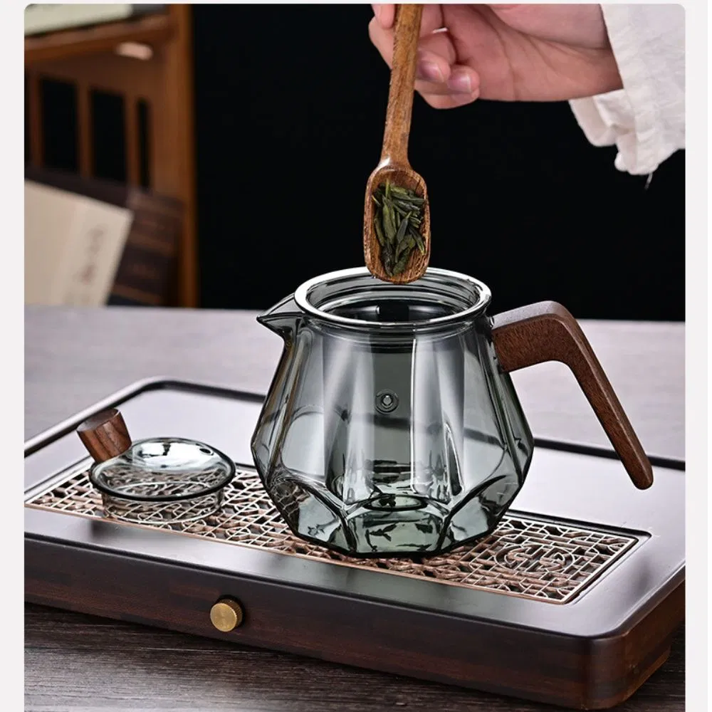 Easy One Click Tea Separation Filtration Glass Teapots with Wood Handle Wbb27323
