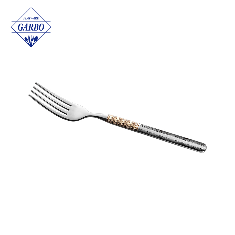 Stainless Steel Fork with Engraved Gold Handle Dinnerware Forks Table Kitchen Flatware Set Cutlery