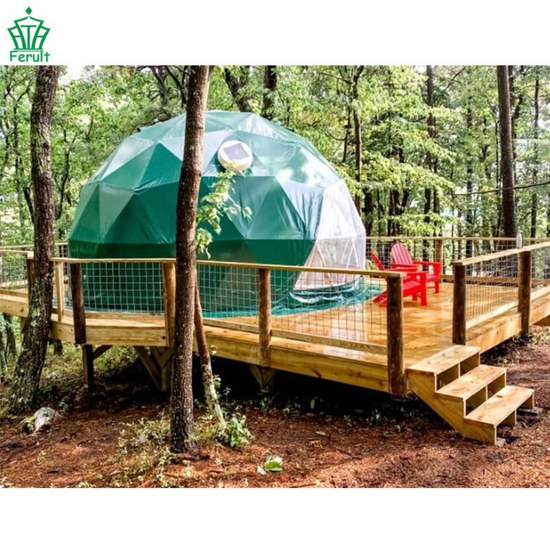 8m Luxury Aluminum Frame Green Cover Geodesic Dome Glamping Tent for Resorts