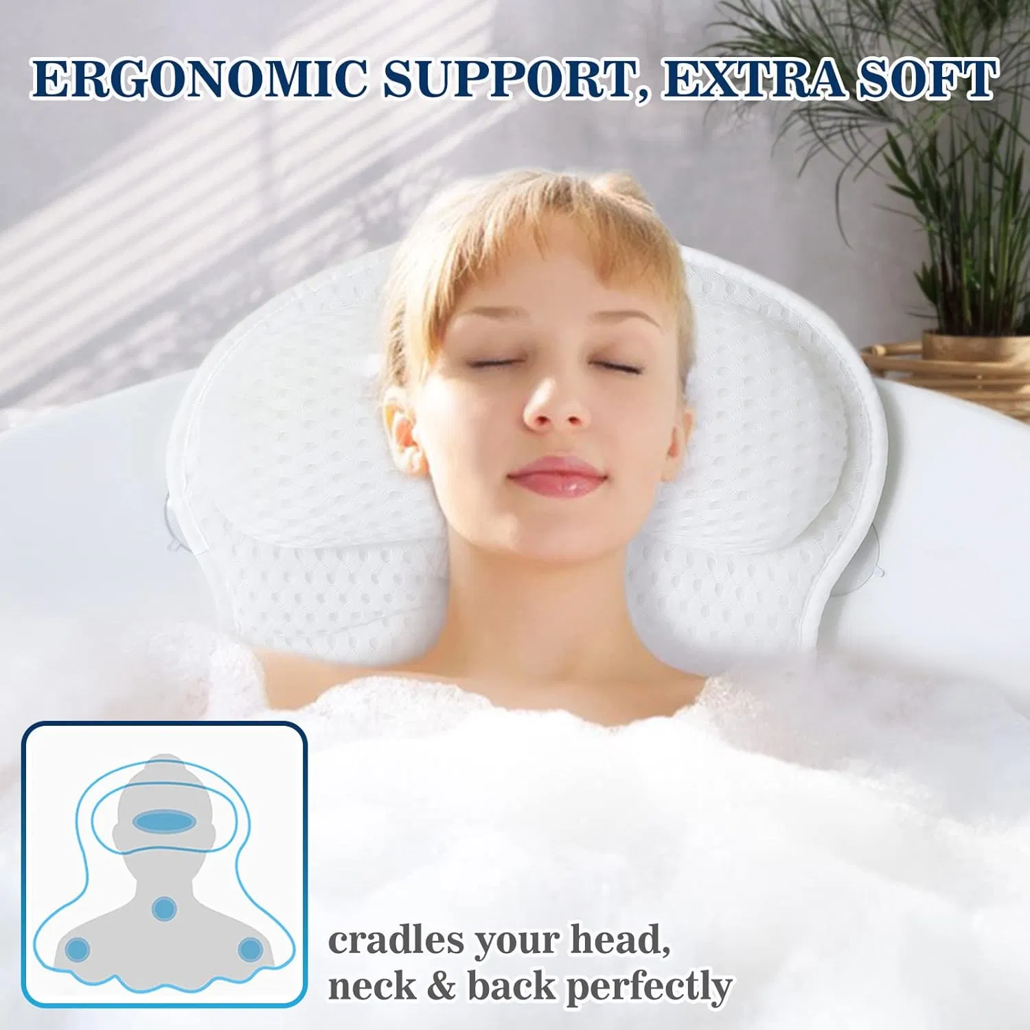 Soft Relaxing Comfortable Bath Pillow for Tub Neck and Back Support