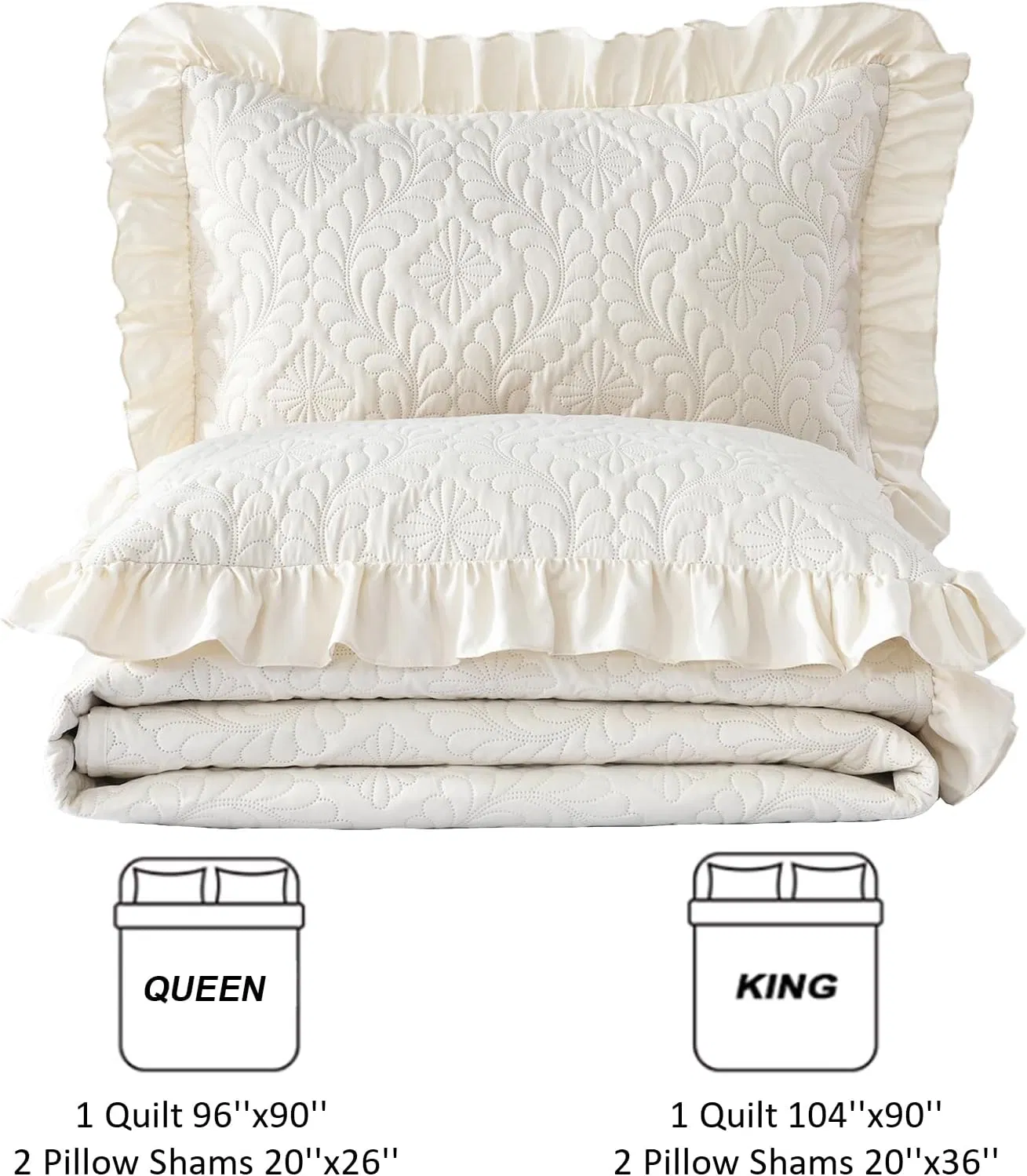 Queen Quilt Bedding Set Ruffled Lightweight Bedspreads Quilted Blanket Bed Cover