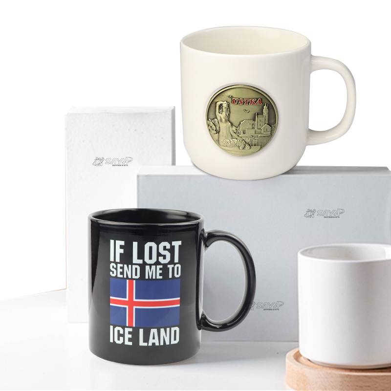 Personalized Engraved Metal Logo Travel Souvenir Ceramic Coffee Mug Cup