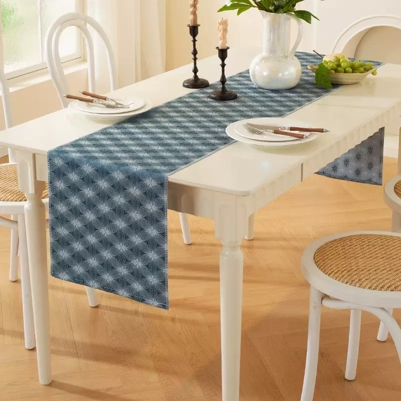 Available Designs Jacquard Polyester Coffee Table Runner with Tassels MOQ 10PCS