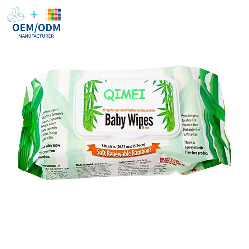 OEM 80PCS Baby Bamboo Fabric Flushable Cleansing Wet Wipes Biodegradable Baby Wet Wipes