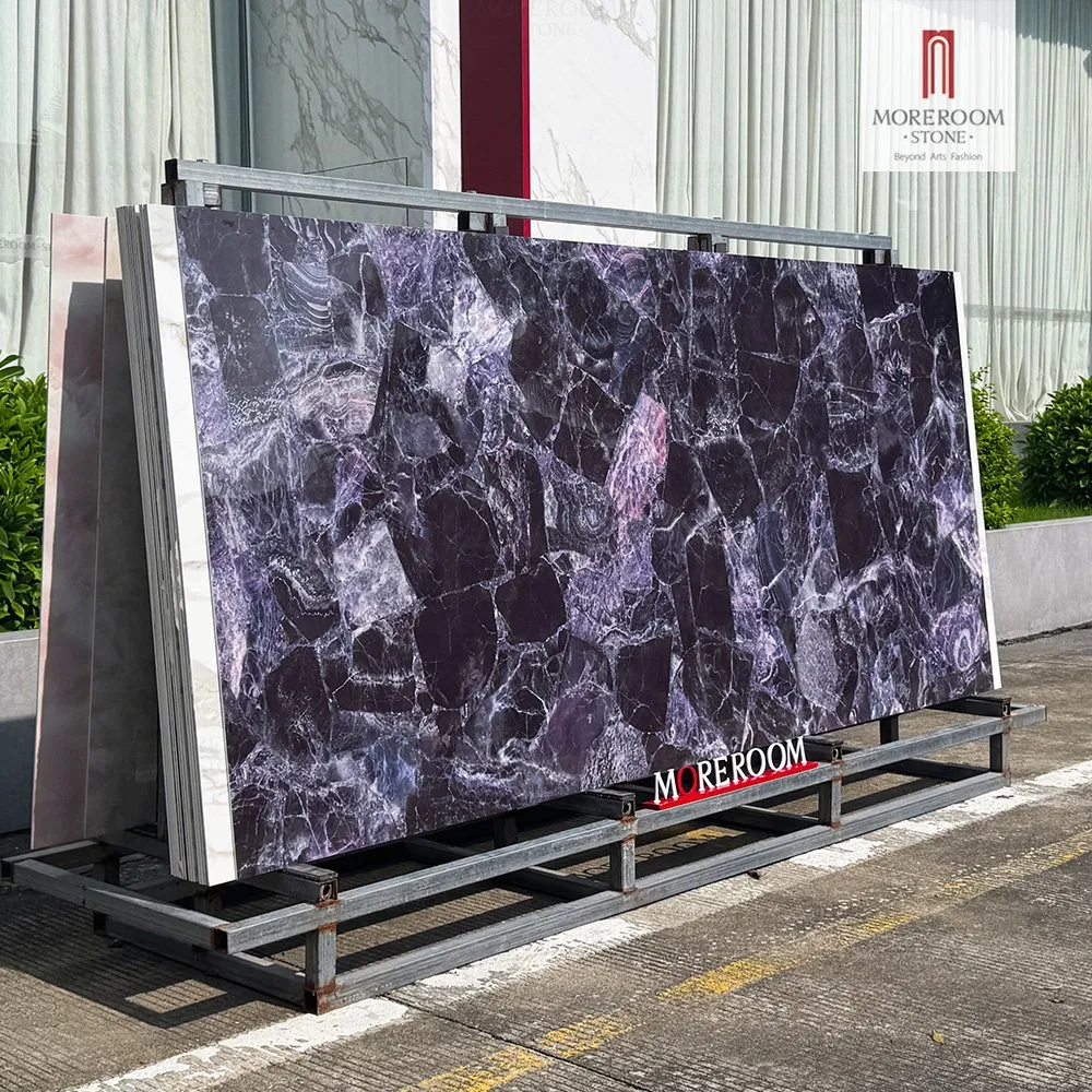 2800X1200mm Artificial Gemstone Wall Covering Panels Amethyst Crystal for Luxury Interiors