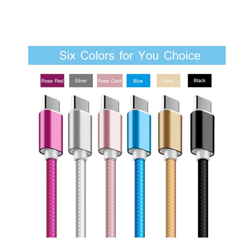 Fast Charging USB 2.0 to Type-C 2 in 1 Nylon Braid Data Charge Cable for Android Cell Phone