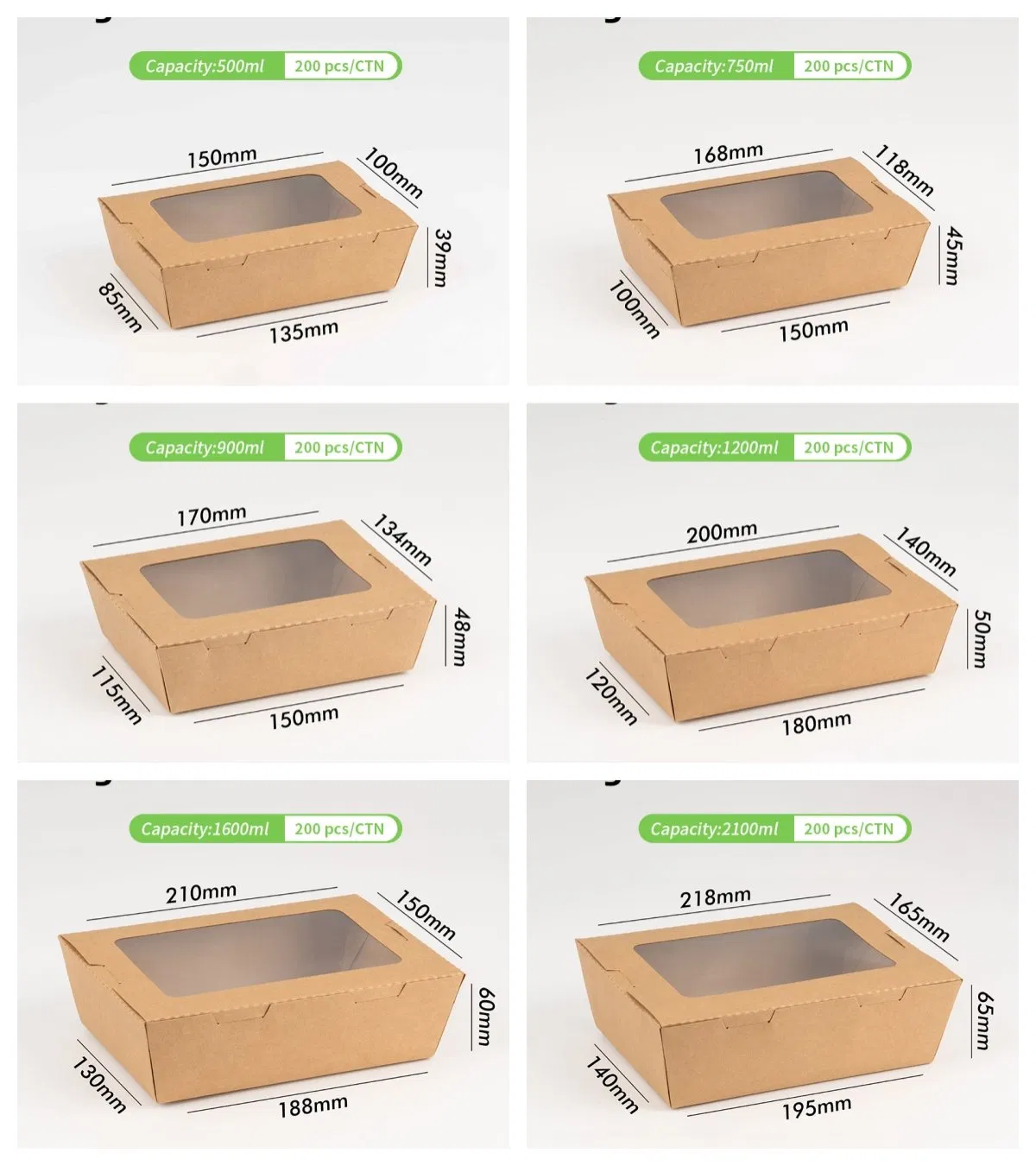 Custom Logo Printing Rectangular Returnable Disposable 5 Compartment Brown Kraft Paper Packaging Food Lunch Box