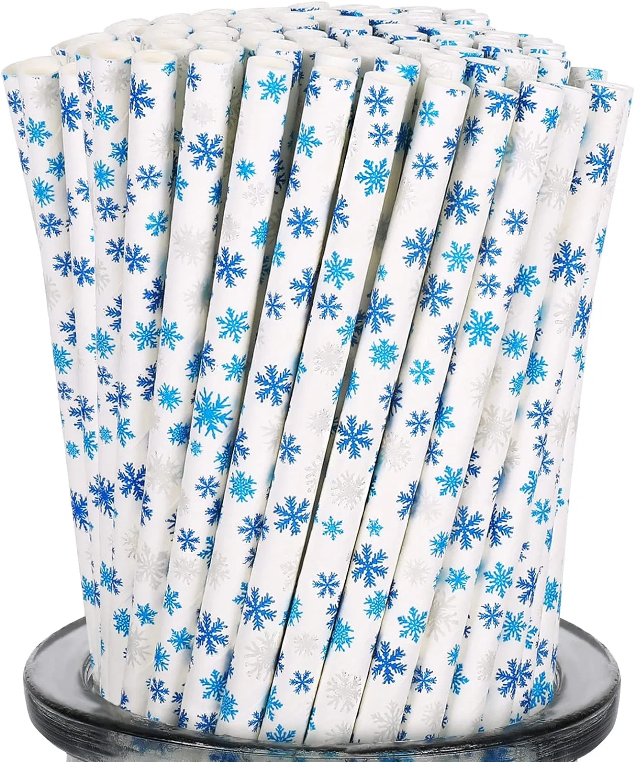 Winter Paper Straws Snowflake Disposable Straw for Winter Holiday Xmas Beverage Cocktail Birthday Home Party
