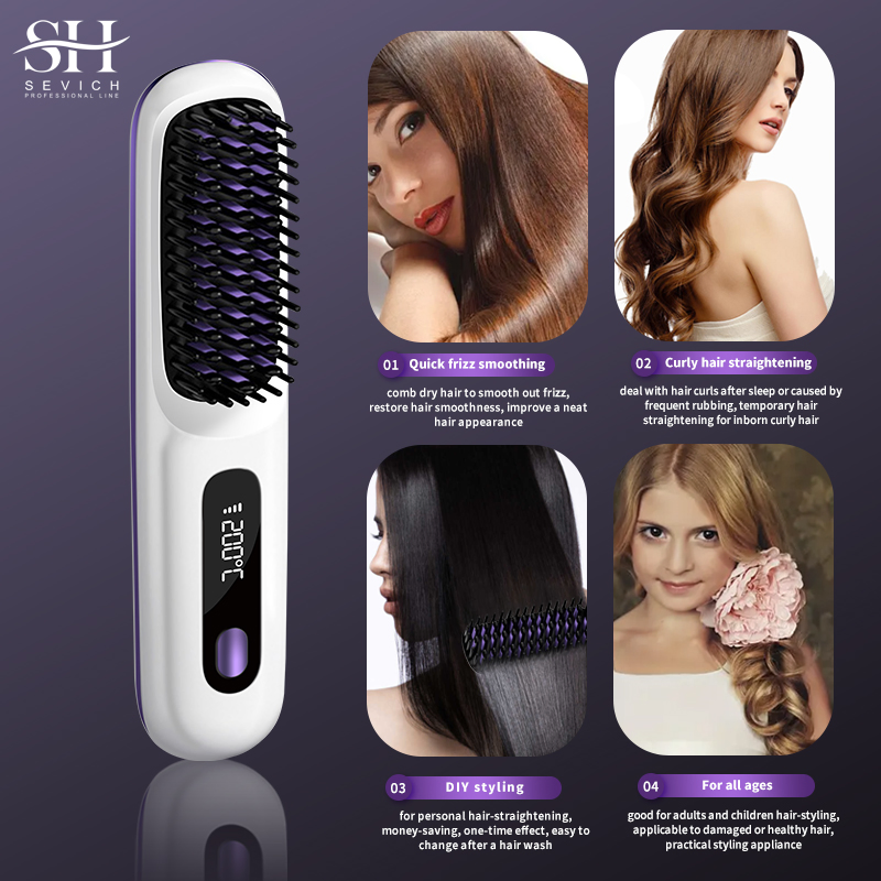 Cordless Mini Hair Straightener Brush Comb Product Ceramic Electric Hair Straightener Comb