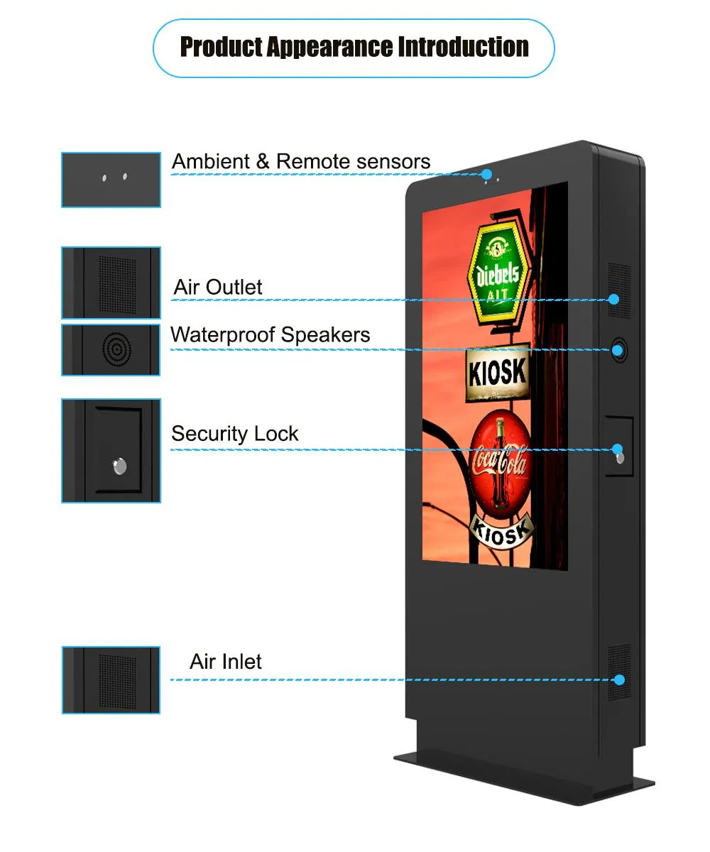 65 Inch Double Sided Ultra High Brightness LCD Display Screen Advertising Player Vertical Totem Outdoor Dual Screen Kiosk