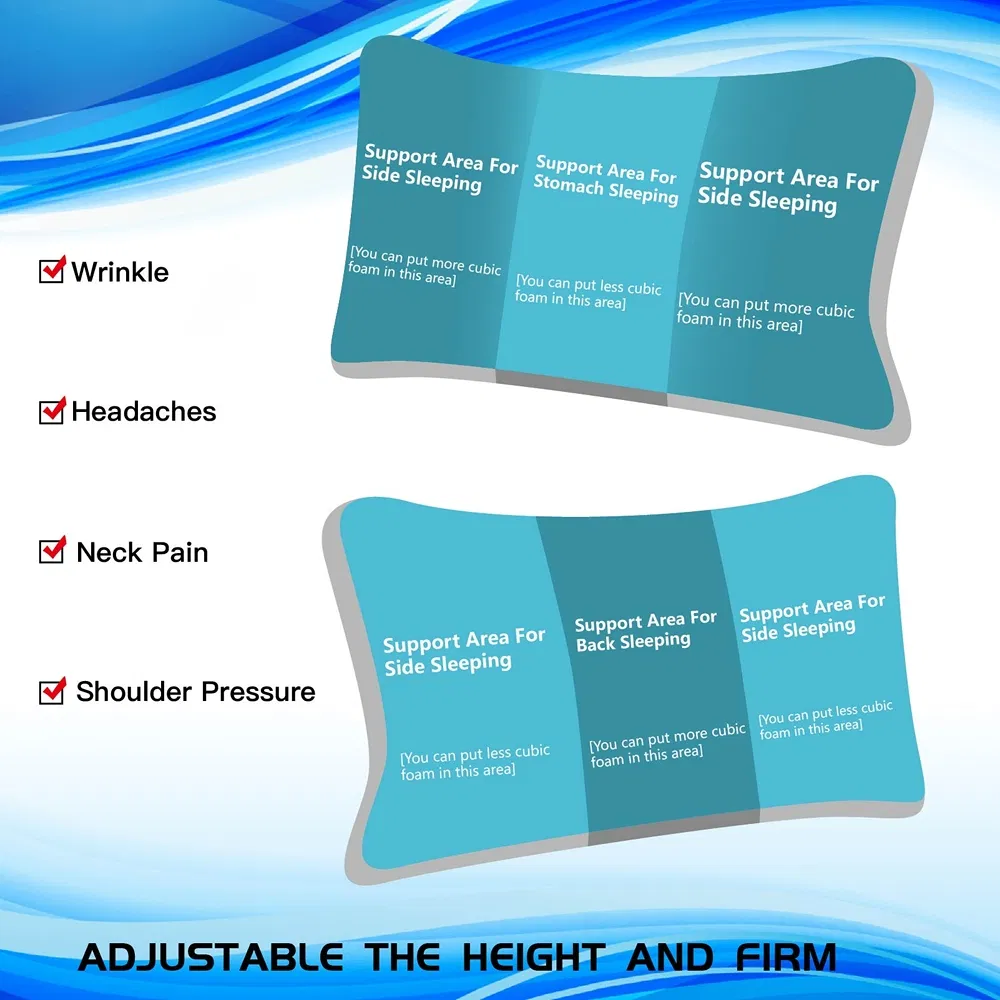 Pressure Resistance Adjustable Cubic Shredded Memory Foam Bed Pillow with Double Zippers