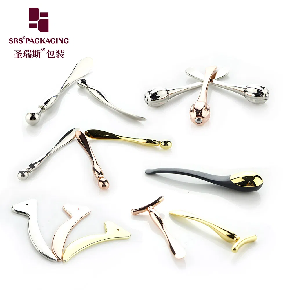 Metal Silver Gold Cosmetic Face Mask Spoon Cream Spatula Tool Plastic Mini Facial 3D Massage Packaging