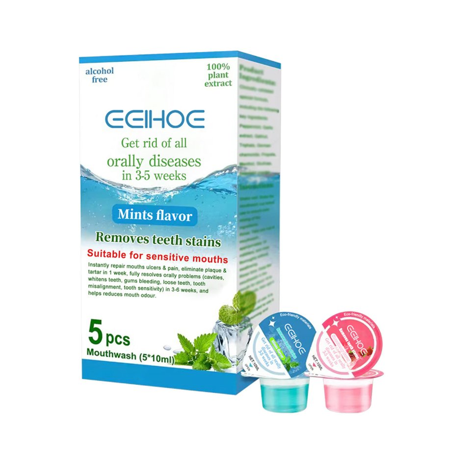 Online Wholesale and Retail Natural Alcohol Free Eco-Friendly Remove Teeth Stains Fresh Breath Teeth Whitening 5PCS Portable Jelly Cup Dental Mouthwash