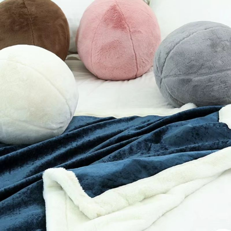 Faux Rabbit Fur Round Cushion of Sofa Pillows Travel Seat