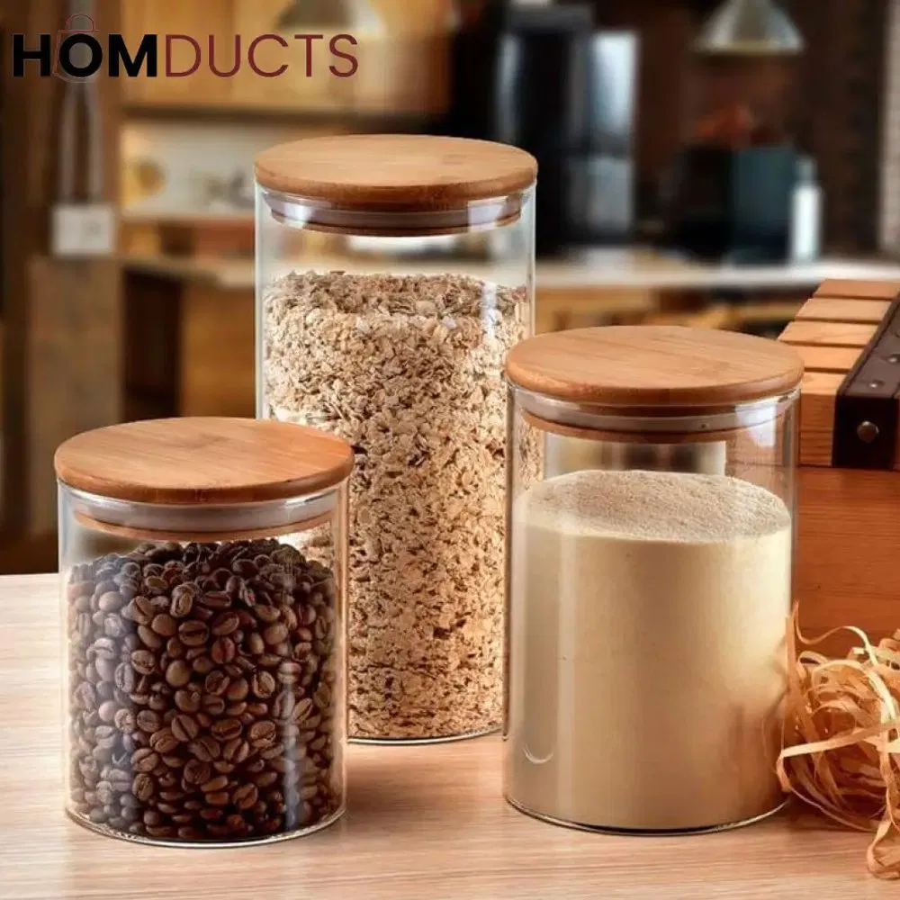 Эко-банка из боросиликатного стекла с бамбуковой крышкой